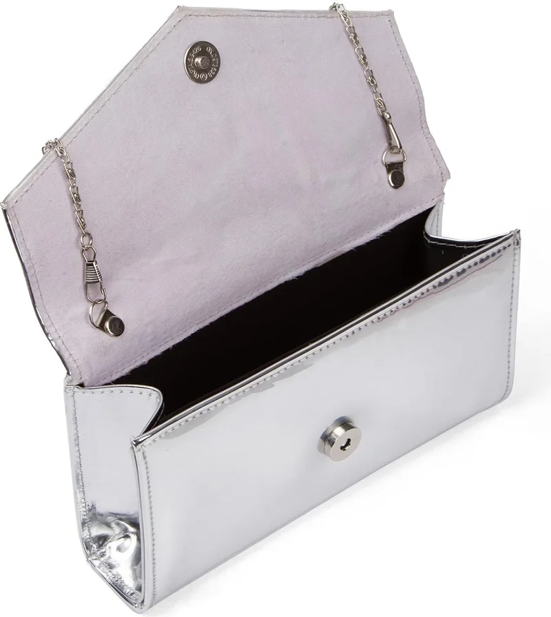 باهلس Women's Evening Dress Mirrored Silver Mini Box Portfolio Hand Shoulder Bag