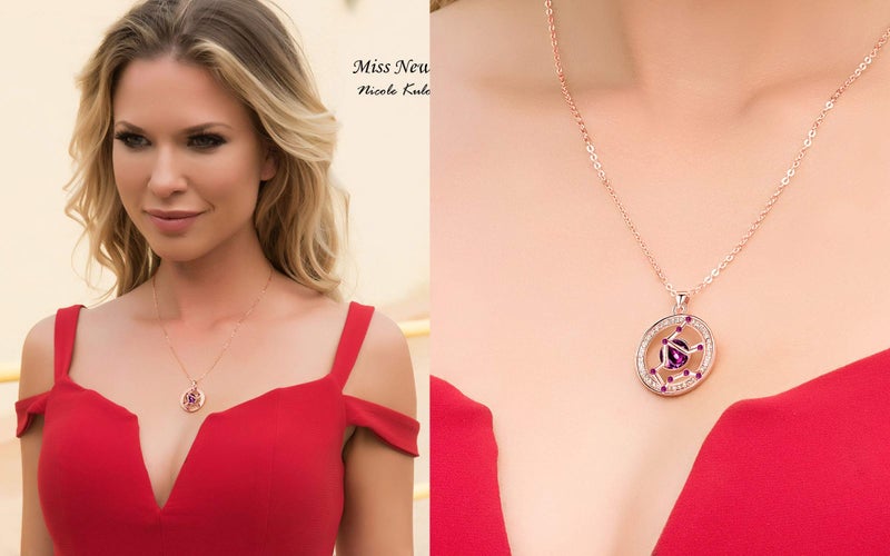 Leafael "Superstar Zodiac Constellation Pendant Necklace Made with Premium Crystal January Feburary Birthstone Dark Pink Horoscope Jewelry, Aquarius, 14k Rose Gold Plated, 18"+2" - Image 3