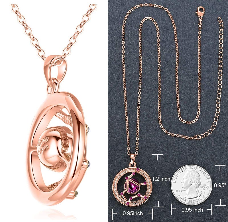 Leafael "Superstar Zodiac Constellation Pendant Necklace Made with Premium Crystal January Feburary Birthstone Dark Pink Horoscope Jewelry, Aquarius, 14k Rose Gold Plated, 18"+2" - Image 4