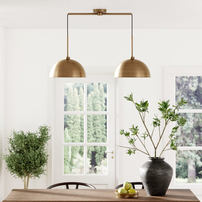 Nathan James Percy Modern 2-Light Pendant Island Light Fixture, Brass Hanging Lights with Gold Metal Shade and Adjustable Cord, for Kitchen, Living Room, Vintage Brass - Image 1