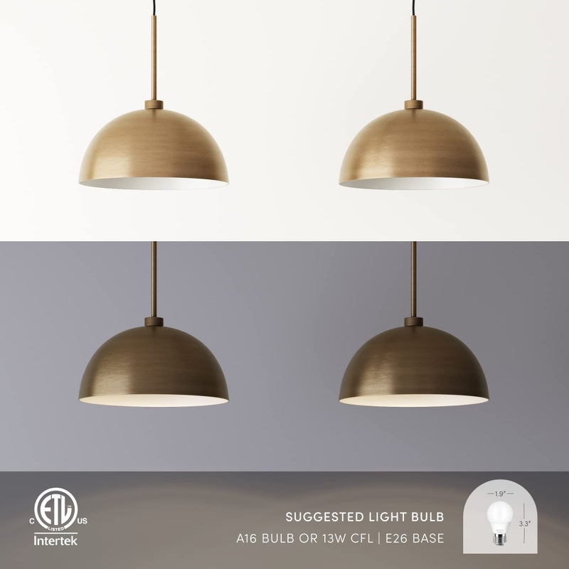 Nathan James Percy Modern 2-Light Pendant Island Light Fixture, Brass Hanging Lights with Gold Metal Shade and Adjustable Cord, for Kitchen, Living Room, Vintage Brass - Image 5