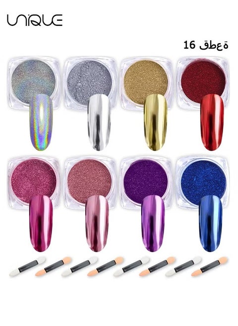 Nail Powder Wenida 8 Colors 1g/Jar Holographic Chrome Mirror Laser Synthetic Resin Pigment Manicure Art Decoration with 8pcs Eyeshadow Sticks