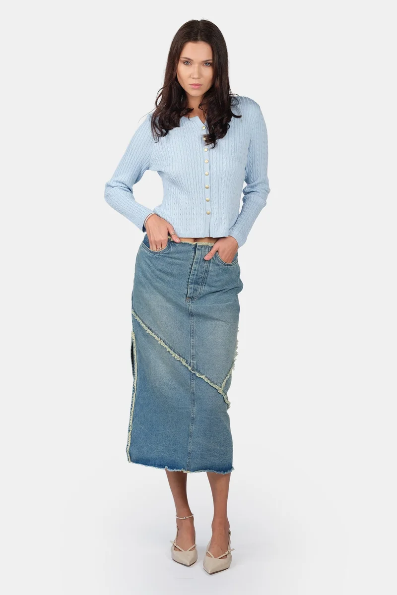 Virgio Self Design Viscose Cable Knit Button Down Cardigan for Women