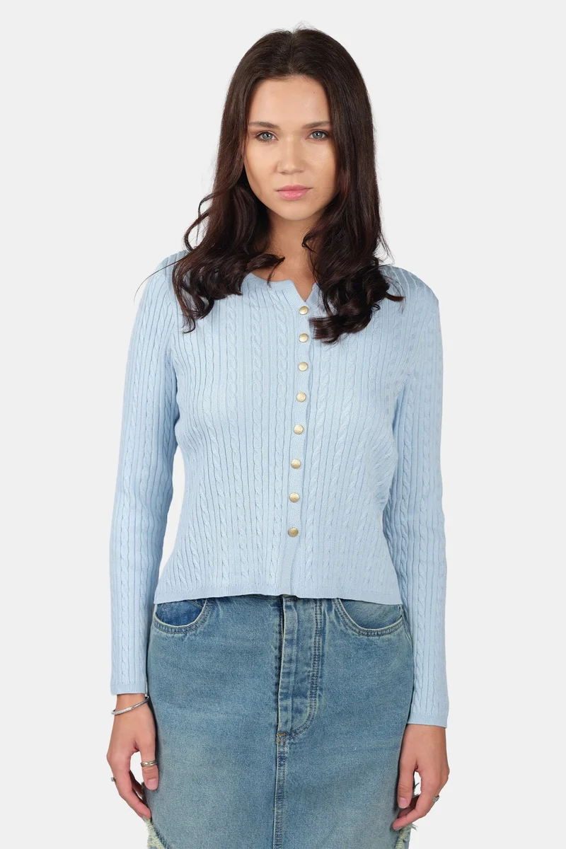 Virgio Self Design Viscose Cable Knit Button Down Cardigan for Women