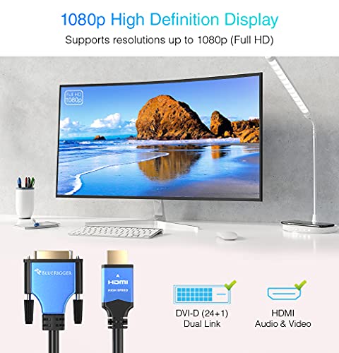 BlueRigger HDMI to DVI Cable (10FT, High-Speed, Bi-Directional Adapter Male to Male, DVI-D 24+1, 1080p, Aluminum Casing) - Compatible with Raspberry Pi, Roku, Xbox One, PS5/PS4/PS3, Graphics Card - Image 2