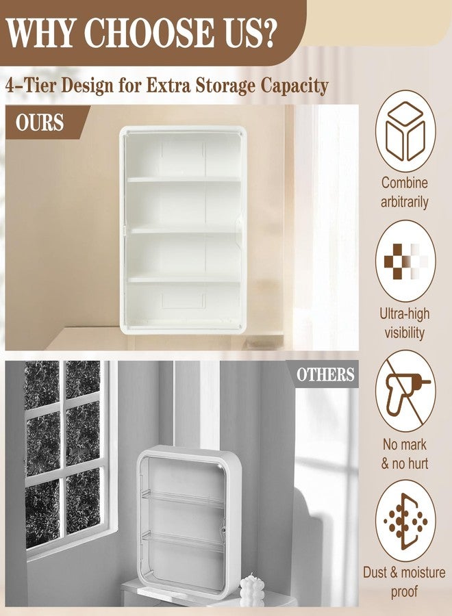 YCQDDA 4-Tiers Clear Display Case for Figures, Wall-Mounted Display Box with Adjustable Shelves, Dustproof Display Cabinet Organizer for Mini Figures, Blind Box Toys and Collectibles (White) - Image 4