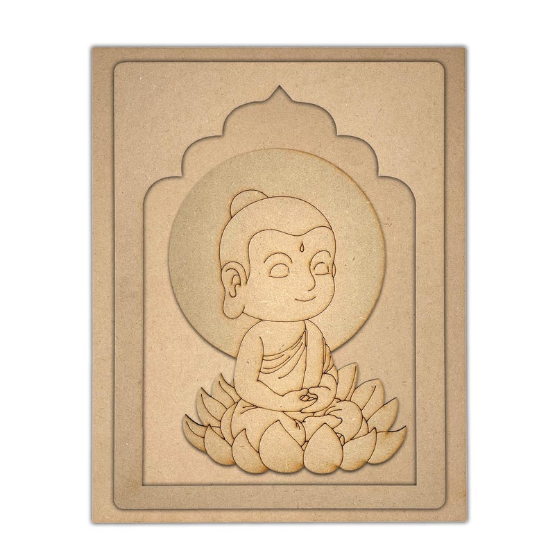 Wrapping Studio MDF Board for Lippan Art - Pre-Marked Baby Lord Buddha Design Cutouts for Craft, Painting, DIY Projects - Eco-Friendly MDF Wood, 30x23 cm, with Colors and Glue - Image 3