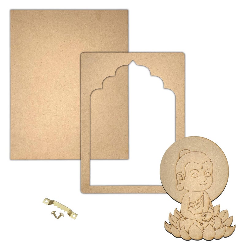 Wrapping Studio MDF Board for Lippan Art - Pre-Marked Baby Lord Buddha Design Cutouts for Craft, Painting, DIY Projects - Eco-Friendly MDF Wood, 30x23 cm, with Colors and Glue - Image 2