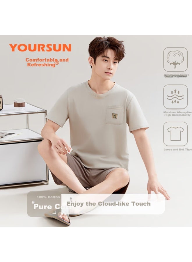 Your Sun Cool And Comfortable 100% Cotton Men's Summer Pajamas Set With Short Sleeve Top And Shorts Loose-fit Casual Men's Loungewear - Image 2