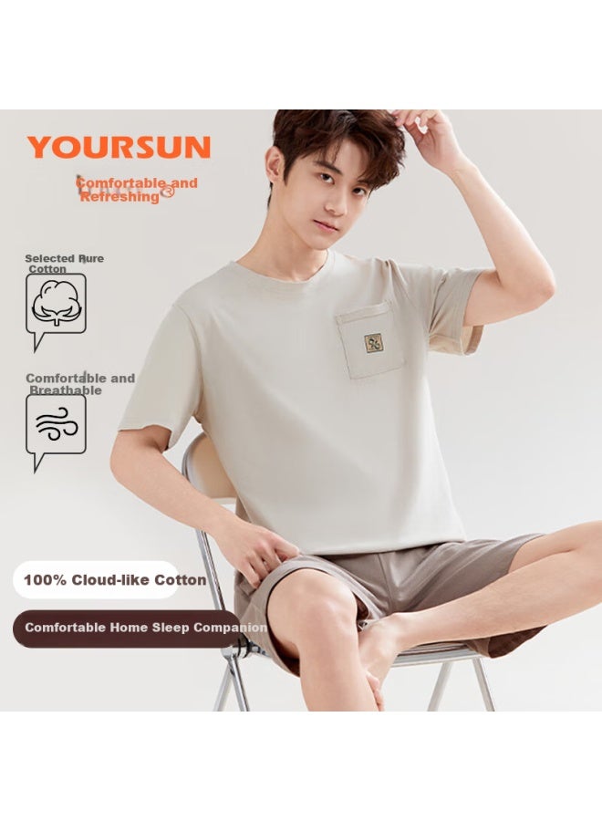 Your Sun Cool And Comfortable 100% Cotton Men's Summer Pajamas Set With Short Sleeve Top And Shorts Loose-fit Casual Men's Loungewear - Image 1