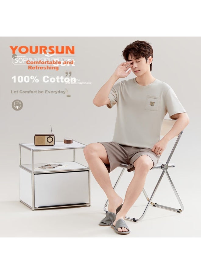 Your Sun Cool And Comfortable 100% Cotton Men's Summer Pajamas Set With Short Sleeve Top And Shorts Loose-fit Casual Men's Loungewear - Image 3