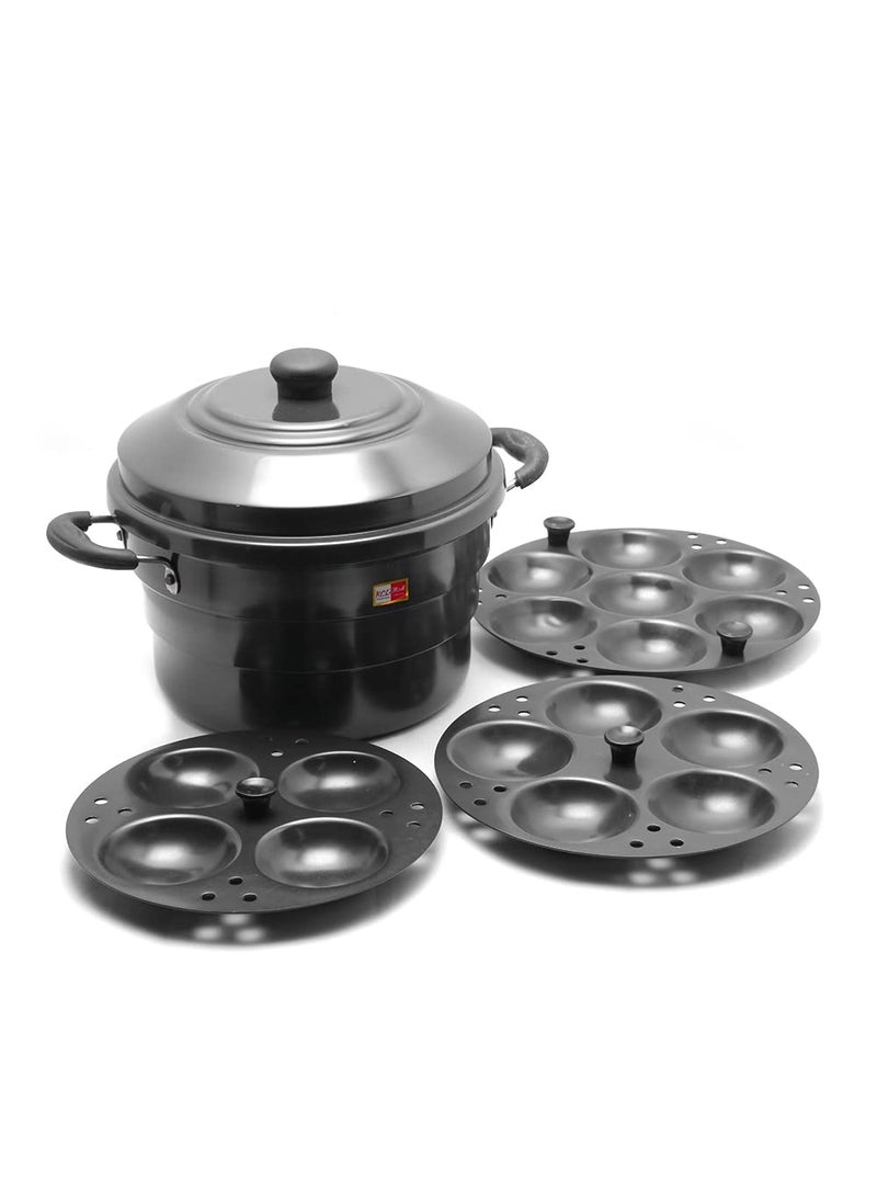 KCL KCL Hard Anodised Aluminium Idli Maker/Non-Whistling Traditional Idli Cooker/Idlipot, Cooking 16 Idli Size 36, Black Color. Idli steamer works on gas and induction stove.  - Image 1