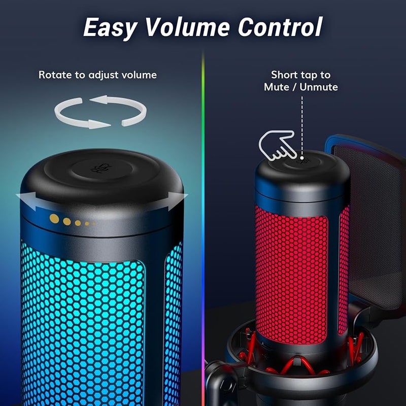 تونور ميكروفون كمبيوتر للألعاب بمنفذ USB بتقنية RGB، ميكروفون مكثف احترافي مع ذراع دعم للبث والتسجيل على اليوتيوب وديسكورد والألعاب، التعليق الصوتي للكمبيوتر والكمبيوتر المحمول وماك TC310+، أسود - Image 5