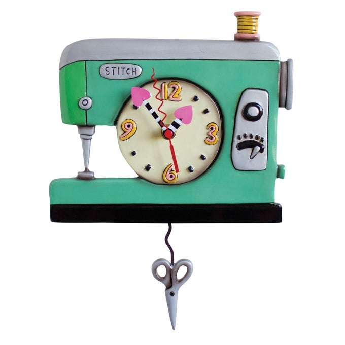 ENESCO STITCH VINTAGE SEWING MACHINE SCULPTED PENDULUM WALL CLOCK 85 INCH MULTICOLOR