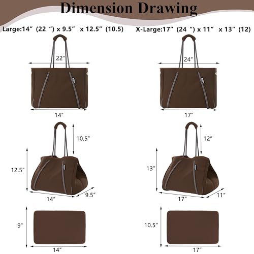 QOGiR Neoprene Multipurpose Beach Bag Tote with Inner Zipper Pocket (Brown, Large) - Image 4