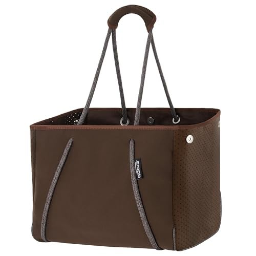 QOGiR Neoprene Multipurpose Beach Bag Tote with Inner Zipper Pocket (Brown, Large) - Image 1