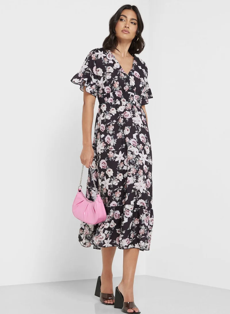 ELLA Floral Print Midi Dress