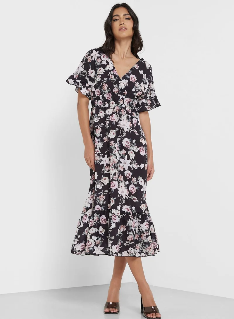 ELLA Floral Print Midi Dress