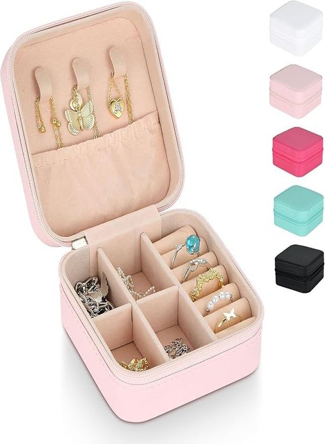 myself Jewellery Organiser, PU Leather, Zipper, Portable Storage Box Case with Dividers, for Rings, Earrings, Necklace PINK - Image 1