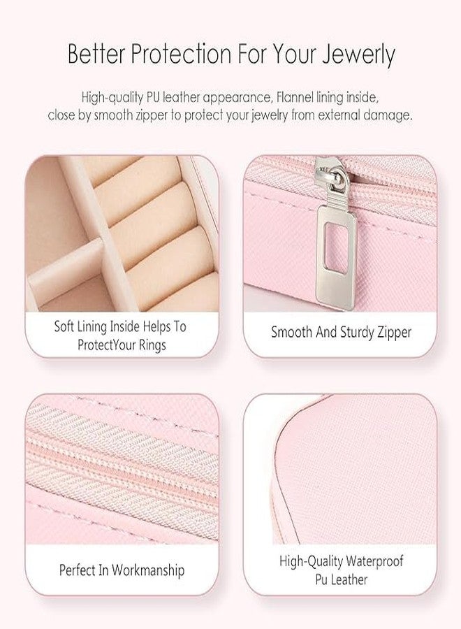 myself Jewellery Organiser, PU Leather, Zipper, Portable Storage Box Case with Dividers, for Rings, Earrings, Necklace PINK - Image 5