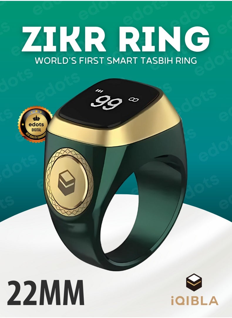 iQIBLA Smart Zikr Ring | 22 MM Prayer Counter, Tasbih Counter & Muslim Prayer Time Reminder | Waterproof Wearable Technology | Green  - Image 1
