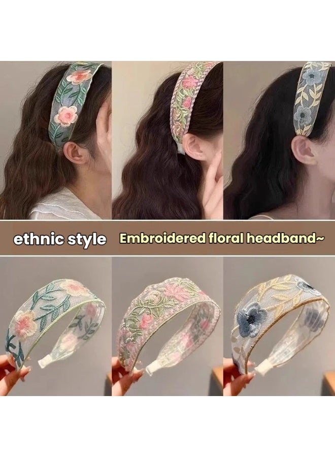 NIBEMINENT 4-Piece Floral Headband, Garden Headband, Embroidery Wide Hair Band, Vintage Flower Headbands, Lightweight, Sweet Hairbands Hair Accessories - Image 5