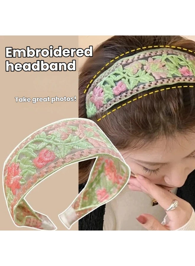 NIBEMINENT 4-Piece Floral Headband, Garden Headband, Embroidery Wide Hair Band, Vintage Flower Headbands, Lightweight, Sweet Hairbands Hair Accessories - Image 4