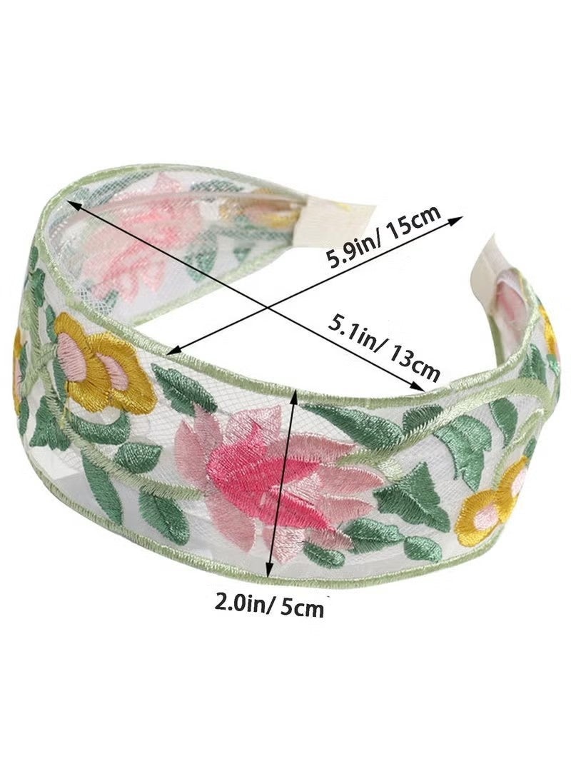 NIBEMINENT 4-Piece Floral Headband, Garden Headband, Embroidery Wide Hair Band, Vintage Flower Headbands, Lightweight, Sweet Hairbands Hair Accessories - Image 2