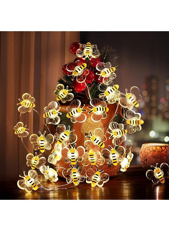 erorex - Bee Lights Decor 10Ft 30 Led Cute Battery Operated Bee String Fairy Lights Gifts For Women Kids Girls Bee Decorative String Lights For Bedroom Plants Patio Party Wedding - Image 1