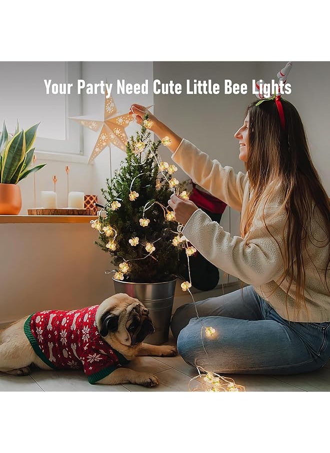 erorex - Bee Lights Decor 10Ft 30 Led Cute Battery Operated Bee String Fairy Lights Gifts For Women Kids Girls Bee Decorative String Lights For Bedroom Plants Patio Party Wedding - Image 1