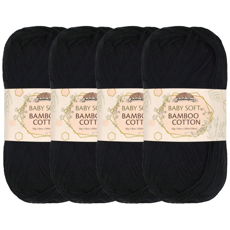 BambooMN خيوط جوبيل يارن للأطفال ناعمة من قطن البامبو 50 جرام - أسود منتصف الليل - 4 خيوط