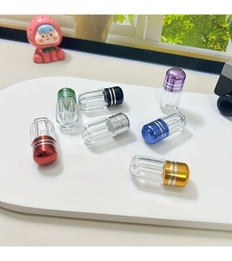 4 Random Color Transparent Travel Capsule Bottles with Metal Caps for Medication - Image 3