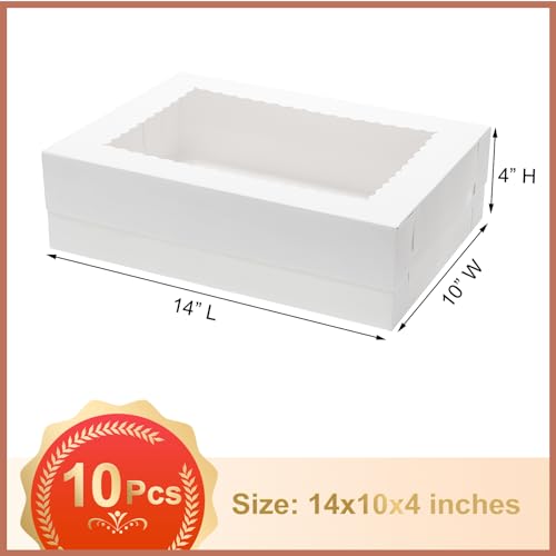Mcfleet 10pcs 14x10x4 Cake Boxes with Window Rectangle Quarter Sheet Bakery Boxes for Pastry Baking Cake, Cupcakes, Donuts, Cookies, Pie Treat Packaging White Large - Image 2