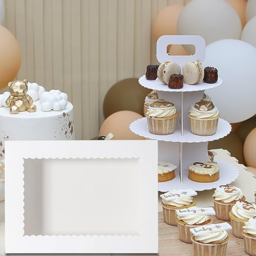 Mcfleet 10pcs 14x10x4 Cake Boxes with Window Rectangle Quarter Sheet Bakery Boxes for Pastry Baking Cake, Cupcakes, Donuts, Cookies, Pie Treat Packaging White Large - Image 5