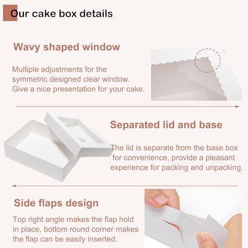 Mcfleet 10pcs 14x10x4 Cake Boxes with Window Rectangle Quarter Sheet Bakery Boxes for Pastry Baking Cake, Cupcakes, Donuts, Cookies, Pie Treat Packaging White Large - Image 3