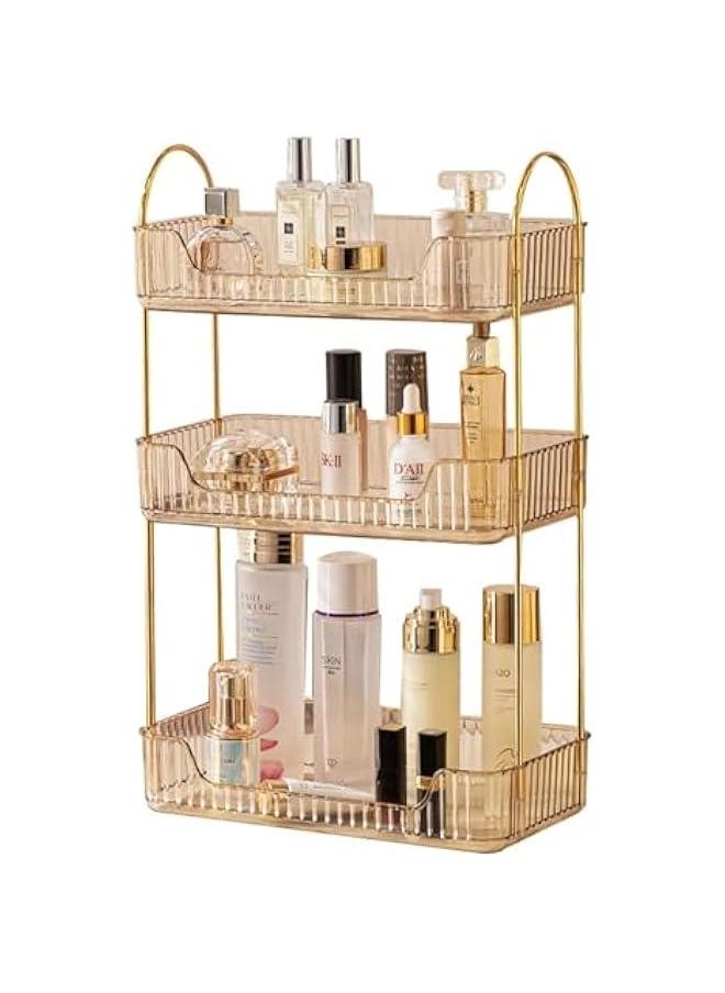 HOOKOR Makeup Organizer, 3-Tier Skincare Organizer Countertop, Customizable, Jewelry Holder, for Vanity, Bedroom, Bathroom (Gold)  - Image 1