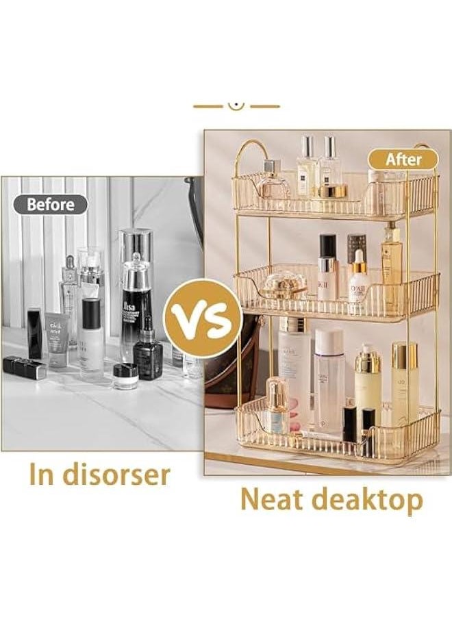 HOOKOR Makeup Organizer, 3-Tier Skincare Organizer Countertop, Customizable, Jewelry Holder, for Vanity, Bedroom, Bathroom (Gold)  - Image 4