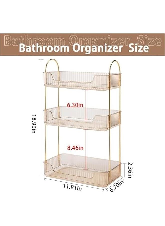 HOOKOR Makeup Organizer, 3-Tier Skincare Organizer Countertop, Customizable, Jewelry Holder, for Vanity, Bedroom, Bathroom (Gold)  - Image 5