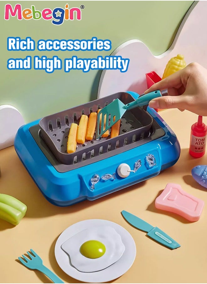 MEBEGIN 20 Pcs Kids Play Kitchen Kit for Kids, Play Food Set with Induction Stove and Rich Kitchen Accessories, Color-changing Frying Oven, Emulational Induction Cooktop, 4 AA Batteries Required(Not Included)  - Image 4