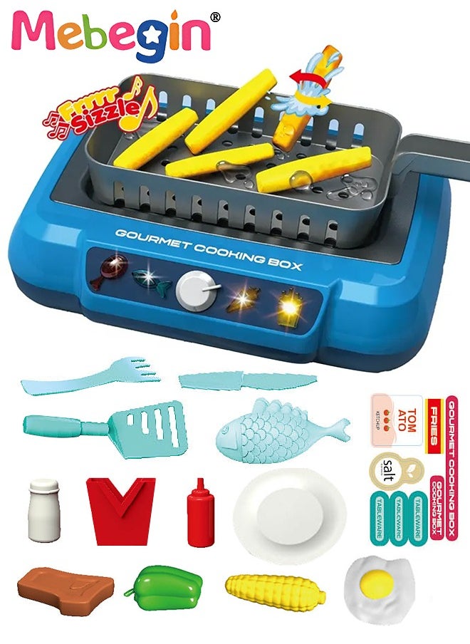 MEBEGIN 20 Pcs Kids Play Kitchen Kit for Kids, Play Food Set with Induction Stove and Rich Kitchen Accessories, Color-changing Frying Oven, Emulational Induction Cooktop, 4 AA Batteries Required(Not Included)  - Image 2