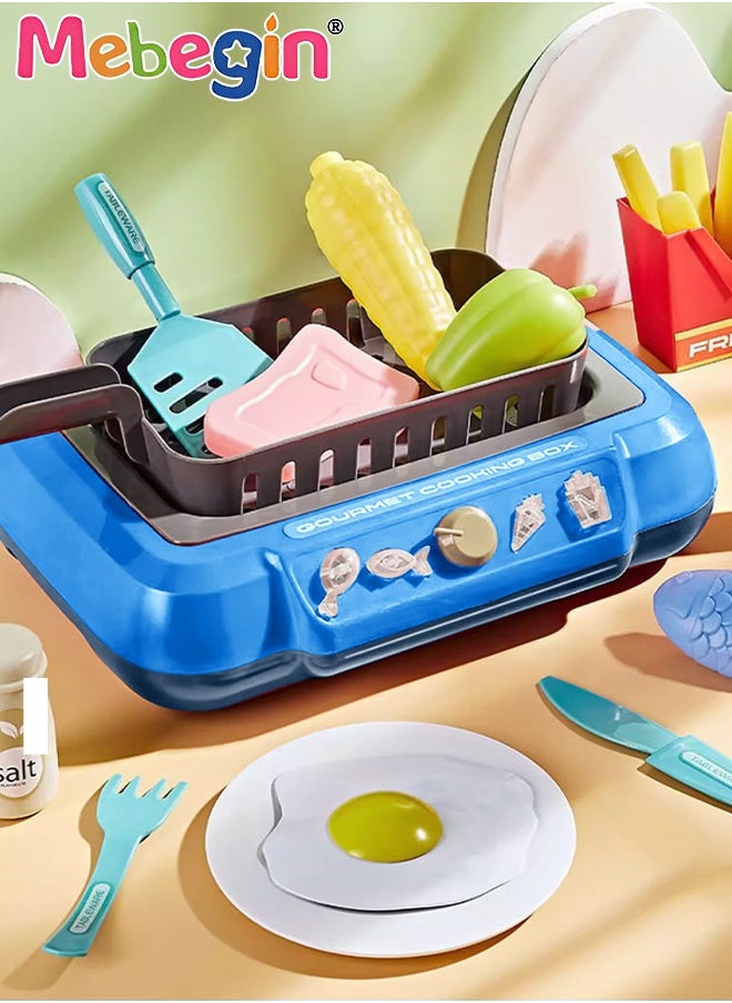 MEBEGIN 20 Pcs Kids Play Kitchen Kit for Kids, Play Food Set with Induction Stove and Rich Kitchen Accessories, Color-changing Frying Oven, Emulational Induction Cooktop, 4 AA Batteries Required(Not Included)  - Image 1