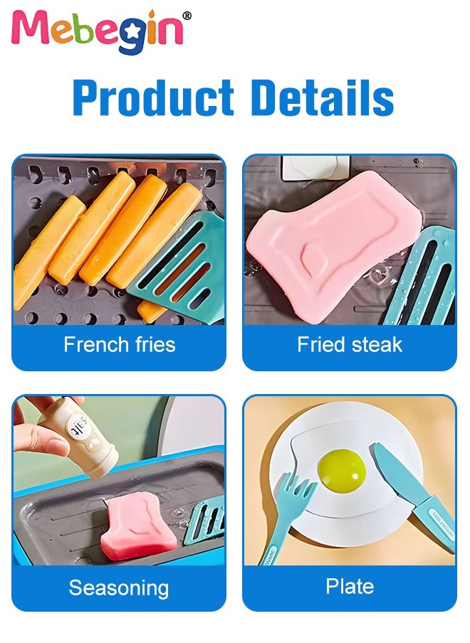 MEBEGIN 20 Pcs Kids Play Kitchen Kit for Kids, Play Food Set with Induction Stove and Rich Kitchen Accessories, Color-changing Frying Oven, Emulational Induction Cooktop, 4 AA Batteries Required(Not Included)  - Image 5