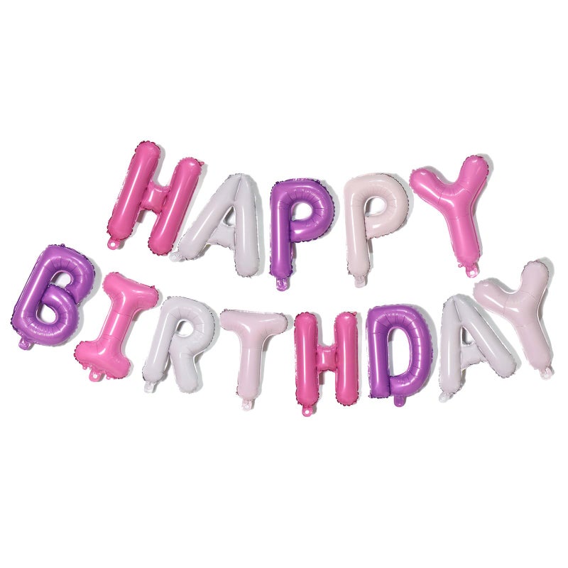 KALOR Purple Pink Happy Birthday Balloons Banner, 16 Inch Mylar Foil Letters Balloon Sign for Girls Women Birthday Decorations Photo Backdrop - Image 1