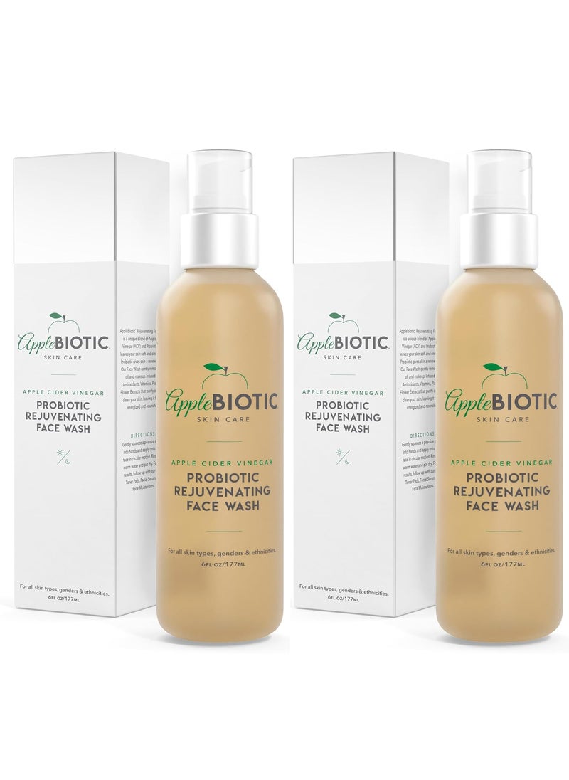AppleBiotic Apple Cider Vinegar Natural Face Wash 2 PK Exfoliating Gel Foaming Facial Cleanser For Men Women Teens and All Skin Types Cleanses Oily Skin Calms Acne Breakouts and Removes Makeup 6oz 