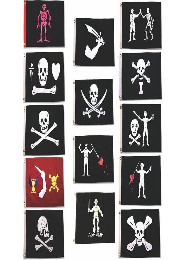 AES 3x5 Historic Jolly Roger Pirate Captains Package Flag 3'x5' Grommets (14 Flags) Fade Resistant Double Stitched Premium Penant House Banner Grommets