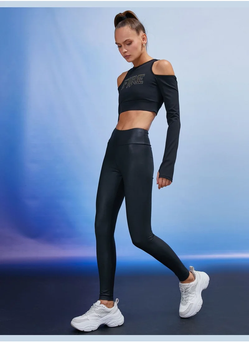 كوتون Leather Looking Medium Rise Sport Leggings