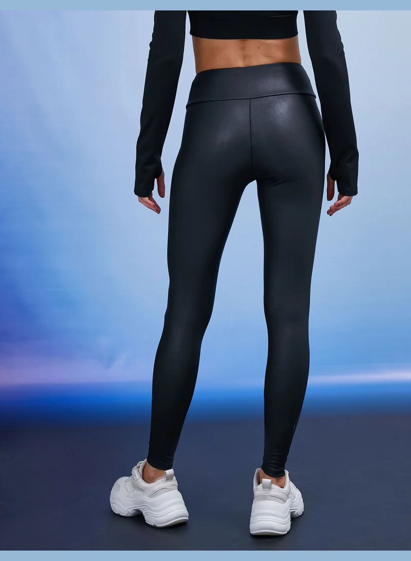 كوتون Leather Looking Medium Rise Sport Leggings