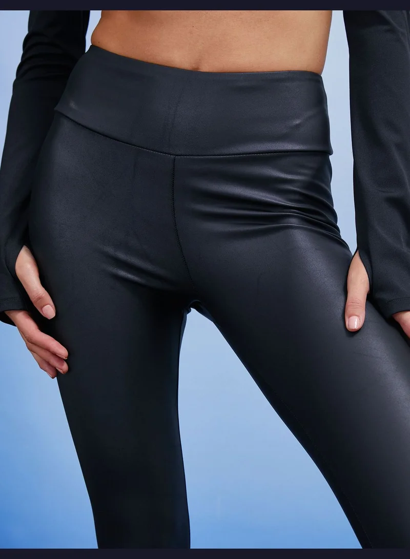 كوتون Leather Looking Medium Rise Sport Leggings