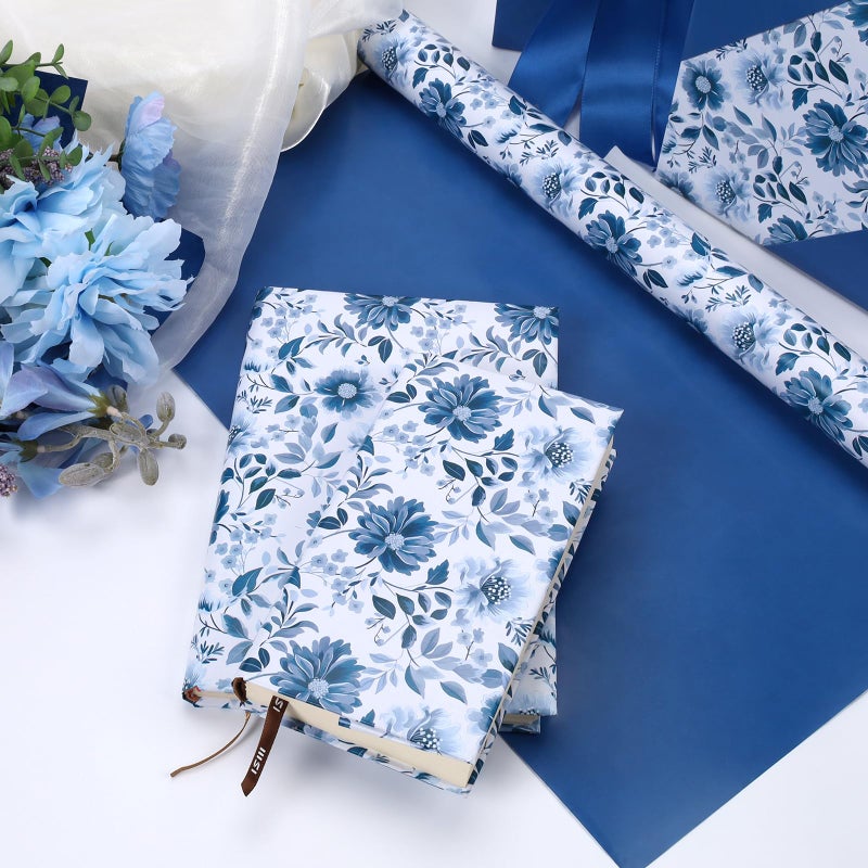 LaRibbons Reversible Blue Floral Wrapping Paper Roll, Elegant Blue White Peony Design, Chinoiserie Gift Wrap for Valentine's Day, Wedding, Bridal Shower & Birthday, 17 Inch x 33 Feet - Image 2