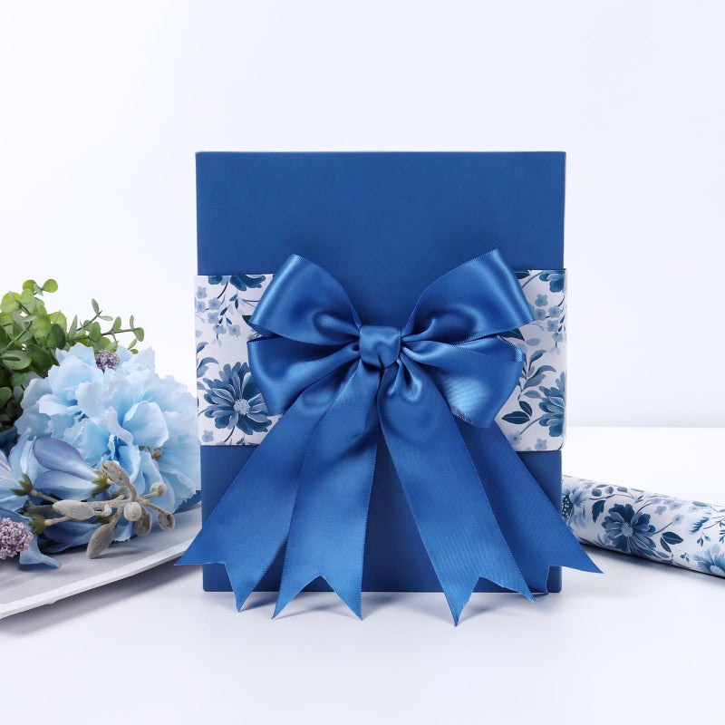 LaRibbons Reversible Blue Floral Wrapping Paper Roll, Elegant Blue White Peony Design, Chinoiserie Gift Wrap for Valentine's Day, Wedding, Bridal Shower & Birthday, 17 Inch x 33 Feet - Image 3